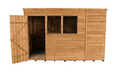 Forest Garden 10x6 ft Pent Golden brown Wooden Shed with floor & 2 windows