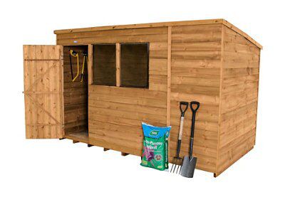 Forest Garden 10x6 ft Pent Golden brown Wooden Shed with floor & 2 windows