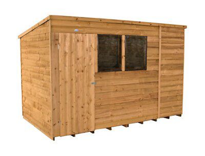 Forest Garden 10x6 ft Pent Golden brown Wooden Shed with floor & 2 windows