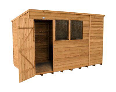 Forest Garden 10x6 ft Pent Golden brown Wooden Shed with floor & 2 windows