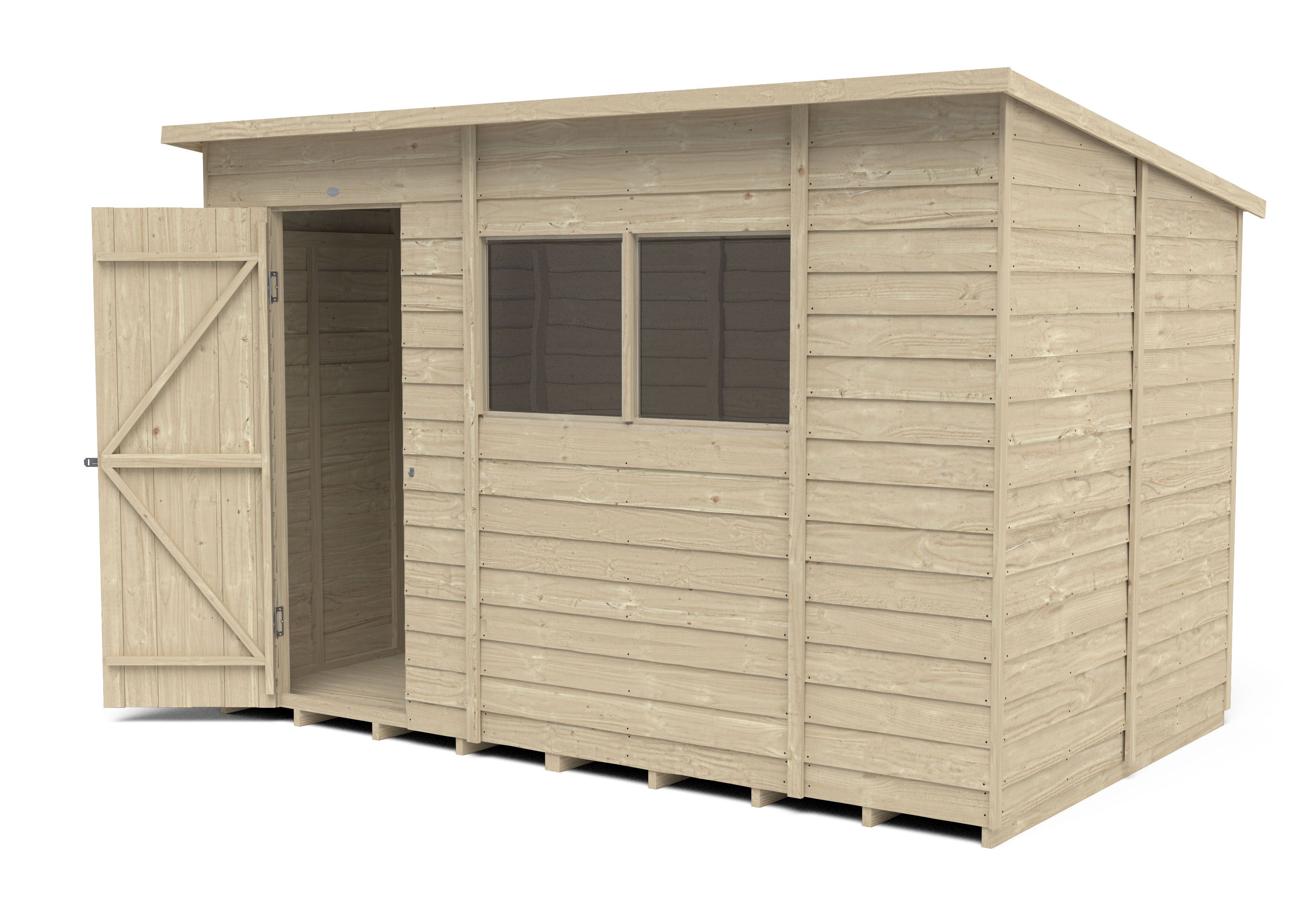 Forest Garden 10x6 ft Pent Wooden Shed with floor & 2 windows - Assembly service included