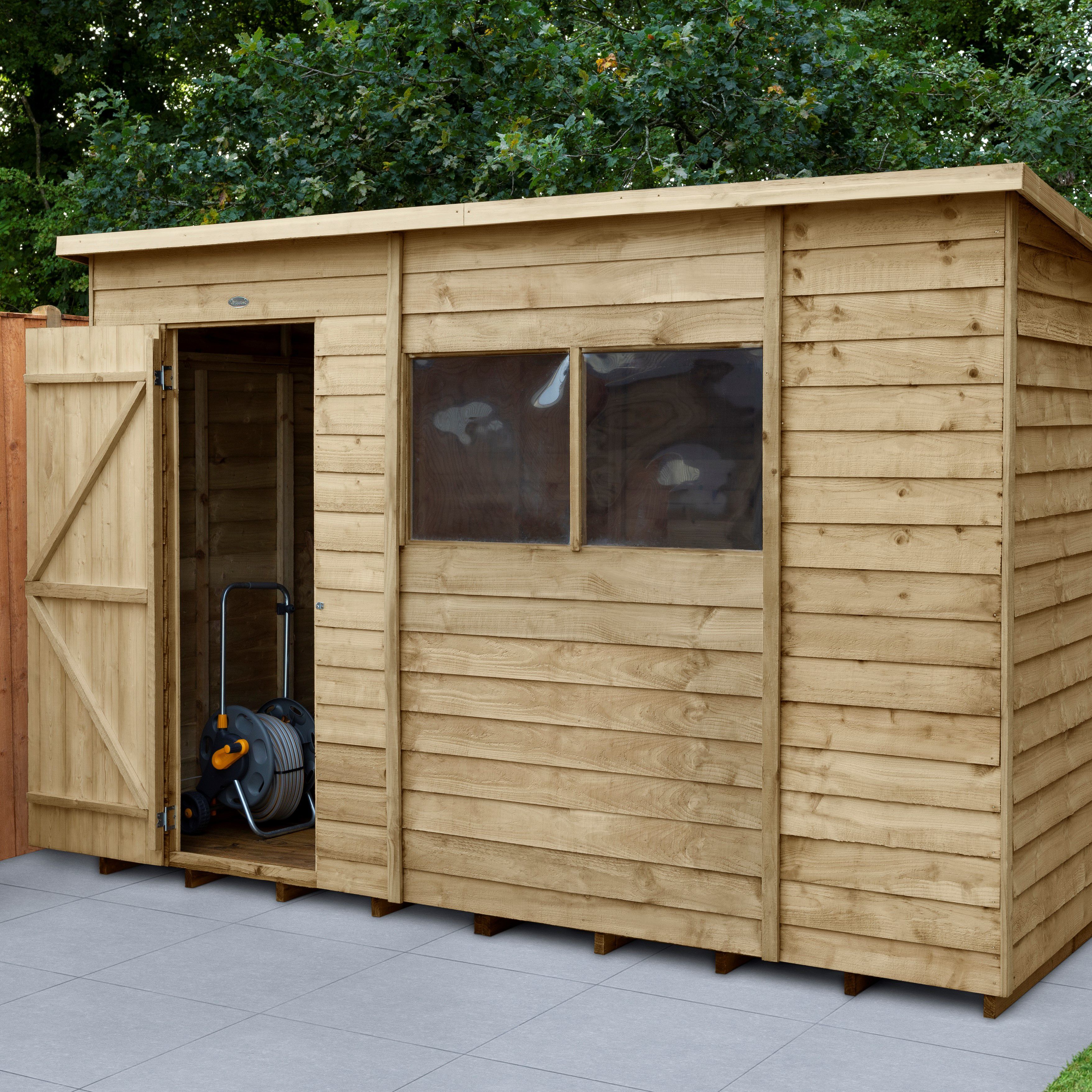 Forest Garden 10x6 ft Pent Wooden Shed with floor & 2 windows