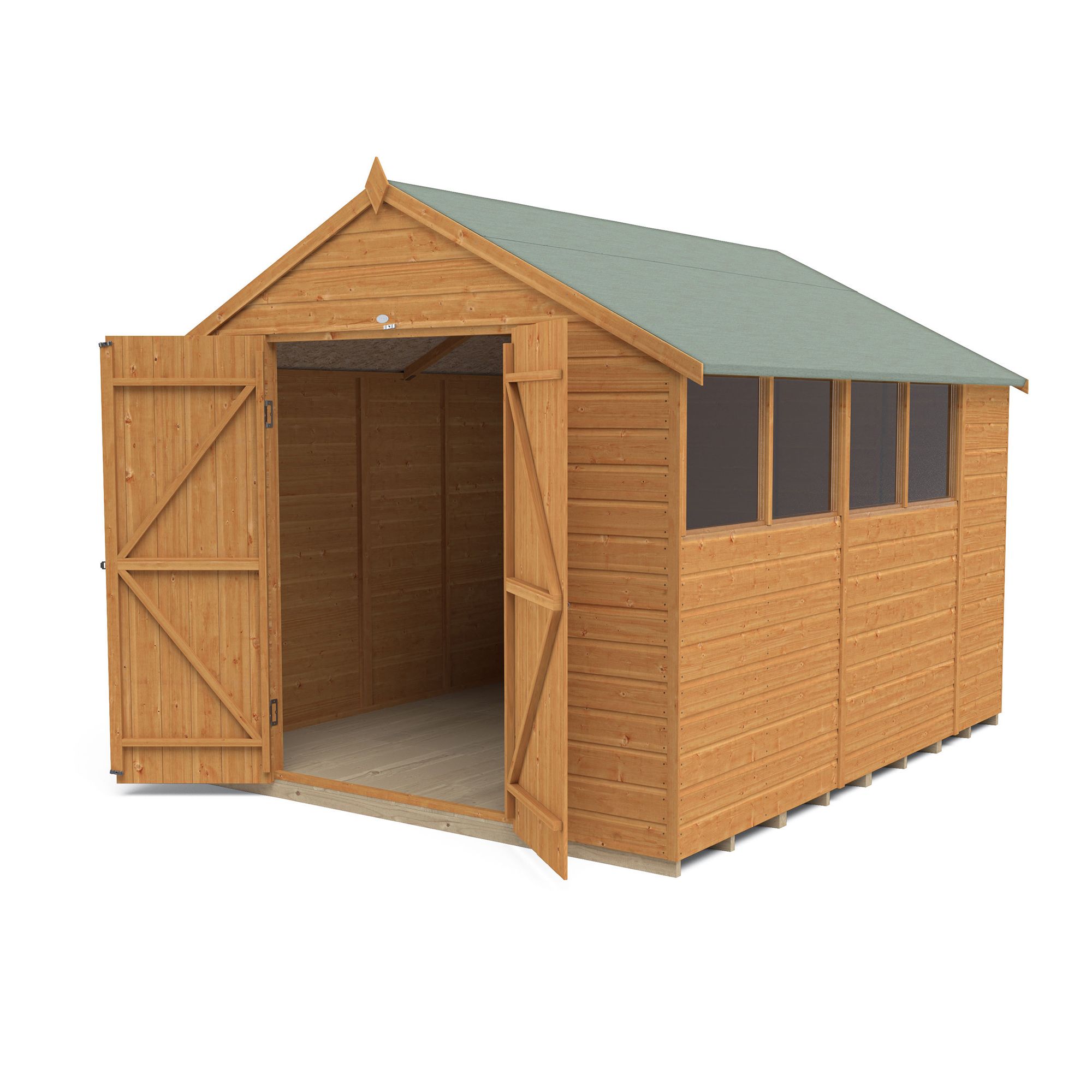 Forest Garden 10x8 ft Apex Shiplap Wooden 2 door Shed with floor & 4 windows - Assembly service included