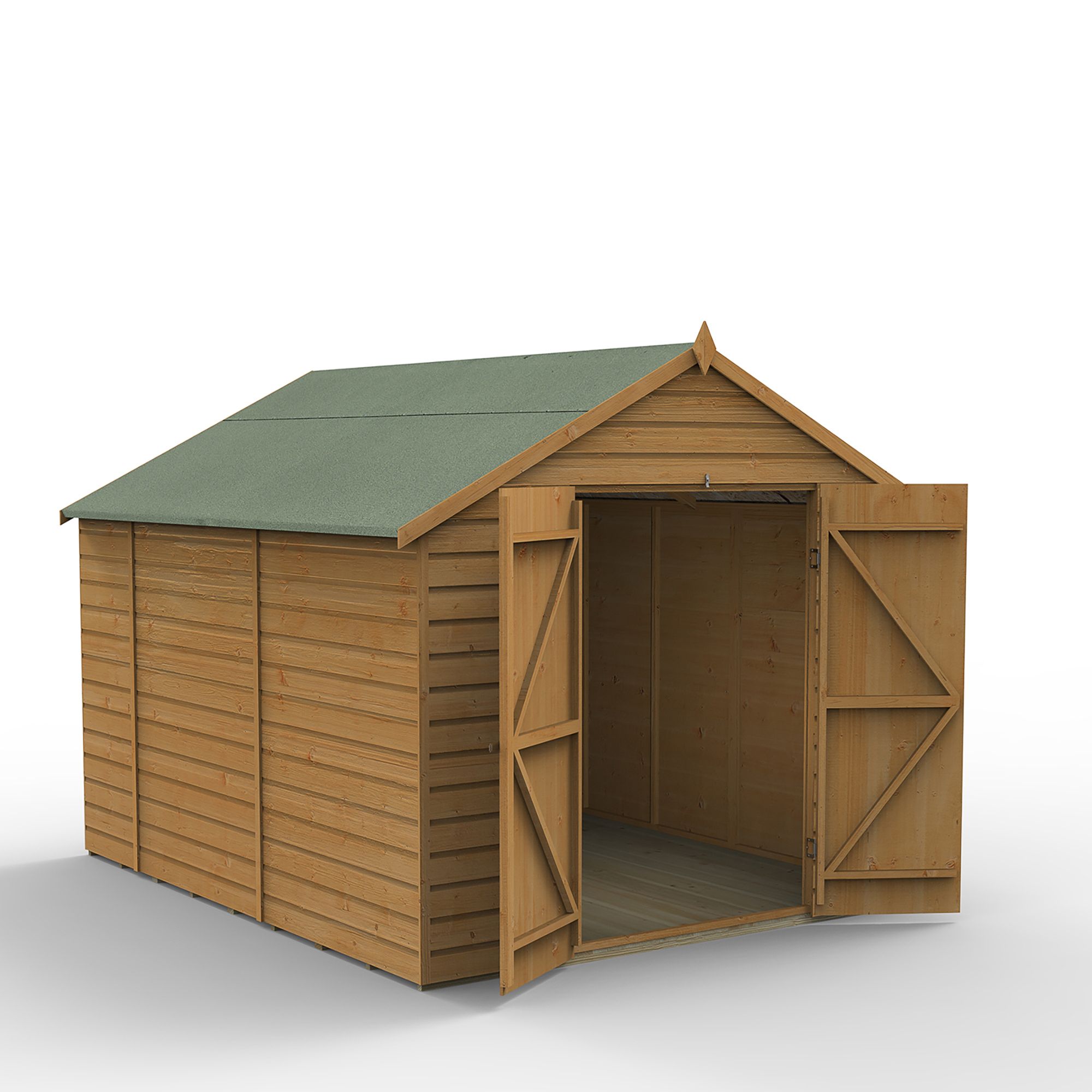 Forest Garden 10x8 ft Apex Wooden 2 door Shed with floor (Base included) - Assembly service included