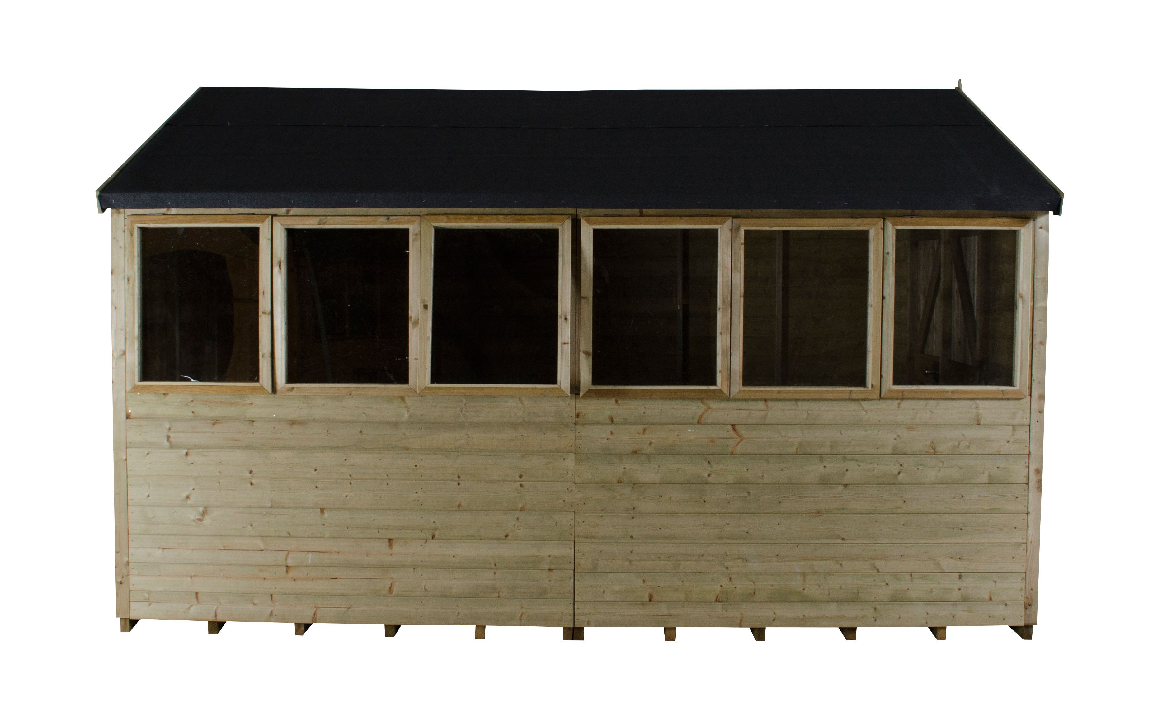 Forest Garden 12x8 ft Apex Wooden 2 door Shed with floor & 4 windows