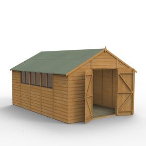 Forest Garden 20x10 ft Apex Wooden 2 door Shed with floor & 8 windows (Base included)