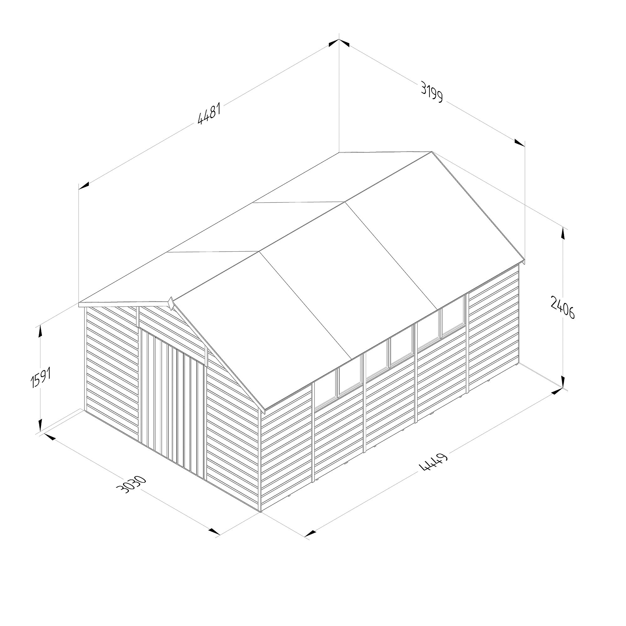 Forest Garden 20x10 ft Apex Wooden 2 door Shed with floor & 8 windows (Base included)