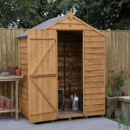 Forest Garden 5x3 Apex Dip treated Overlap Golden Brown Wooden Shed with floor