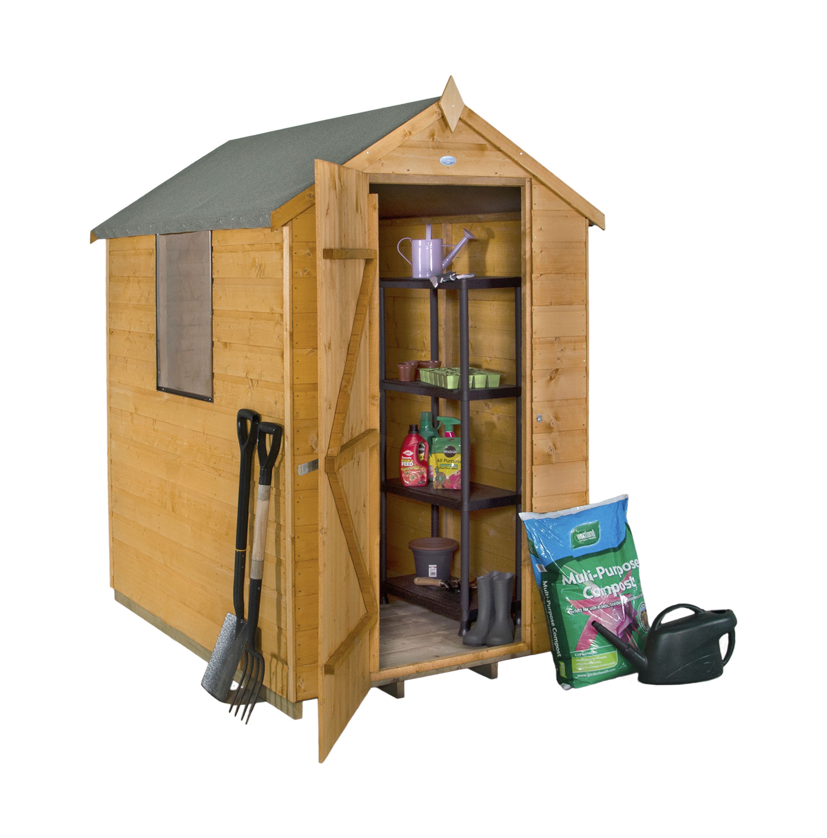 Forest Garden 6x4 ft Apex Golden brown Wooden Shed with floor & 1 window (Base included)