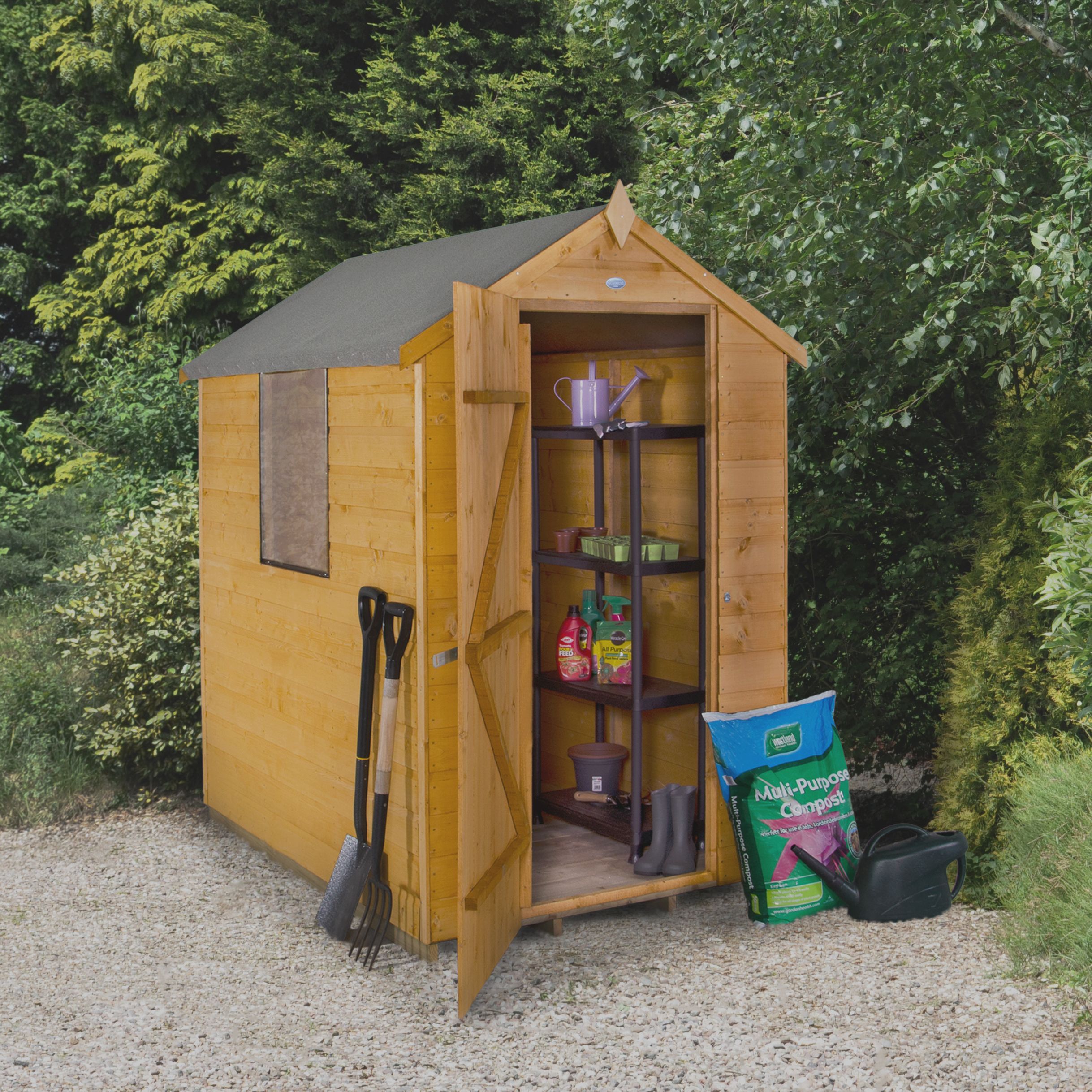 Forest Garden 6x4 ft Apex Golden brown Wooden Shed with floor & 1 window (Base included)