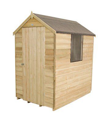 Forest Garden 6x4 ft Apex Green Wooden Shed with floor & 1 window - Assembly service included