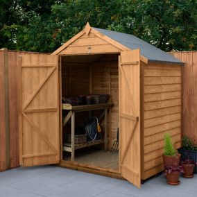 Forest Garden 6x4 ft Apex Overlap Wooden 2 door Shed with floor - Assembly service included
