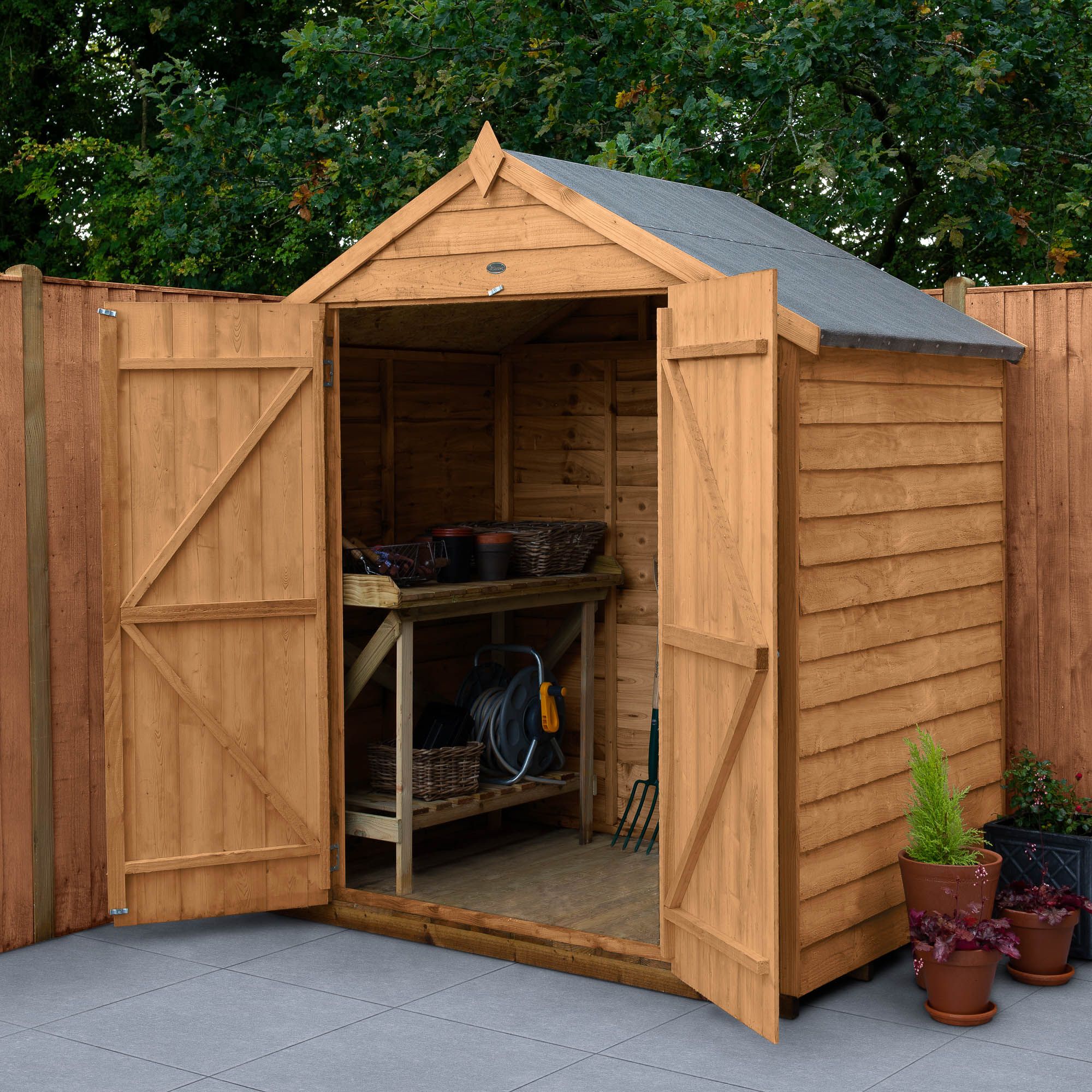 Forest Garden 6x4 Ft Apex Overlap Wooden 2 Door Shed With Floor | DIY ...