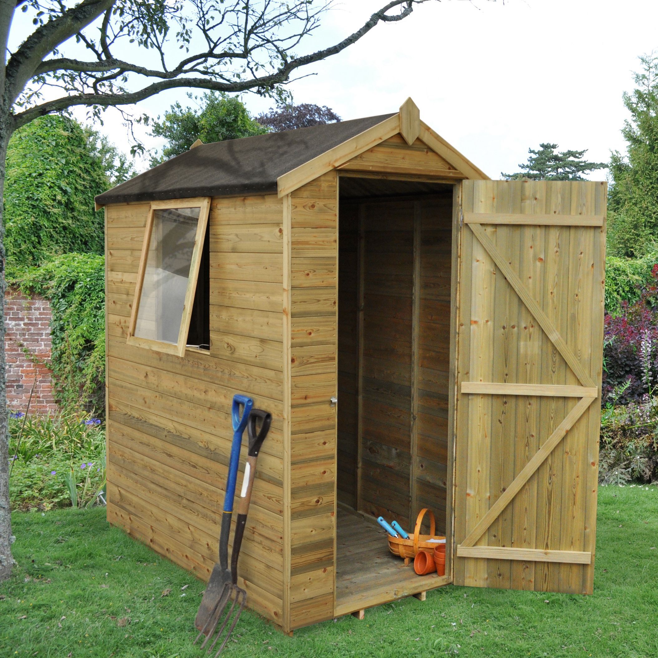Forest Garden 6x4 ft Apex Wooden Shed with floor - Assembly service included
