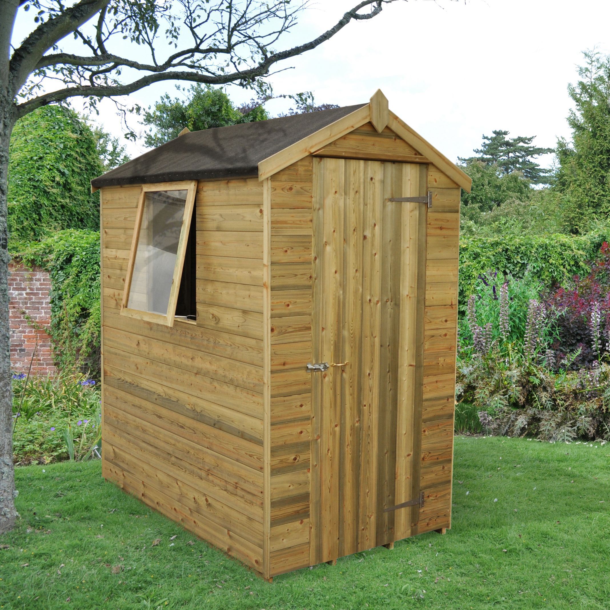 Forest Garden 6x4 ft Apex Wooden Shed with floor - Assembly service included