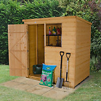 Forest Garden 6x4 ft Pent Golden brown Wooden Shed with floor & 1 window - Assembly service included