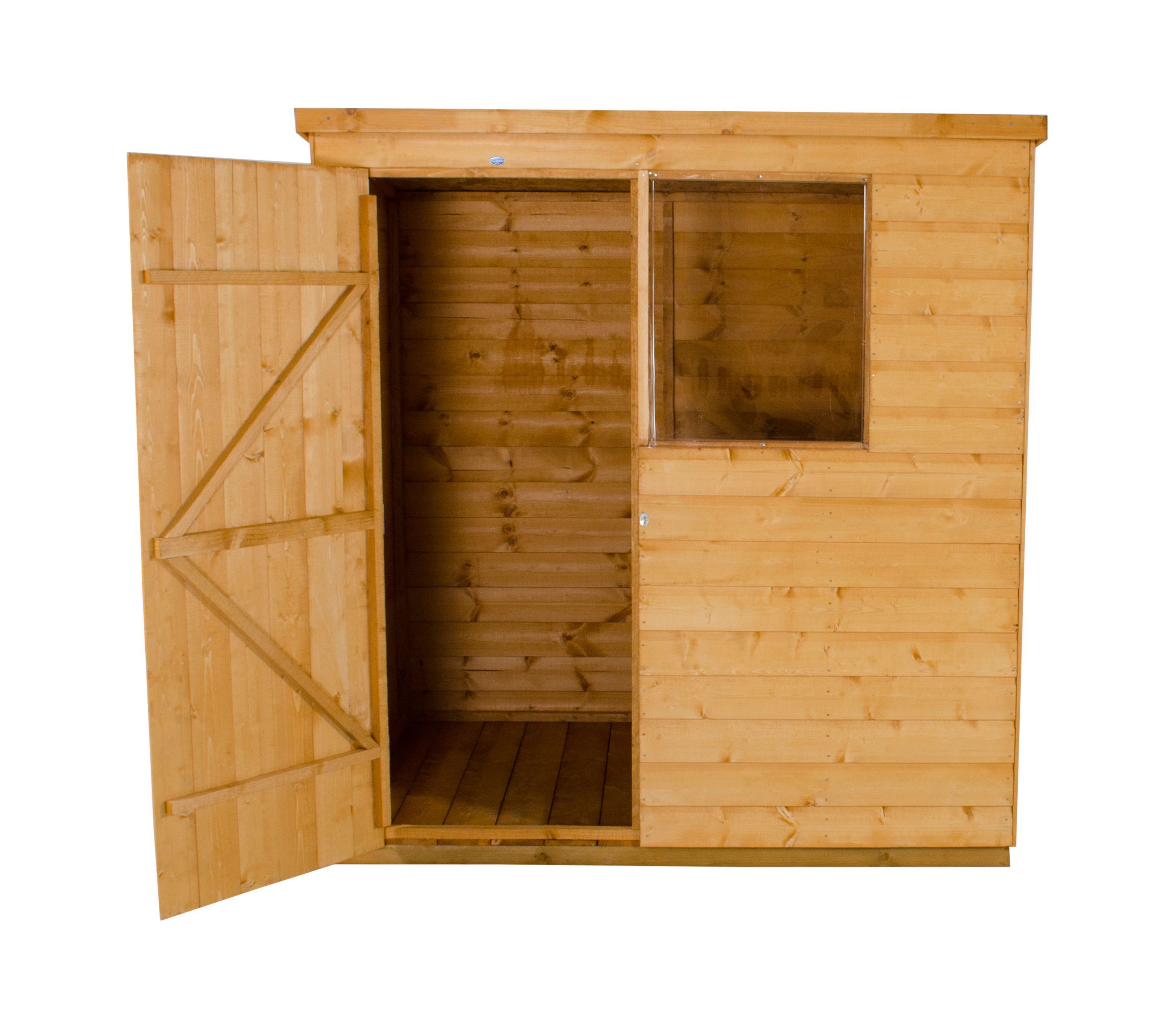 Forest Garden 6x4 ft Pent Golden brown Wooden Shed with floor & 1 window (Base included)
