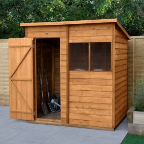Forest Garden 6x4 ft Pent Overlap Wooden Shed with floor & 2 windows (Base included)