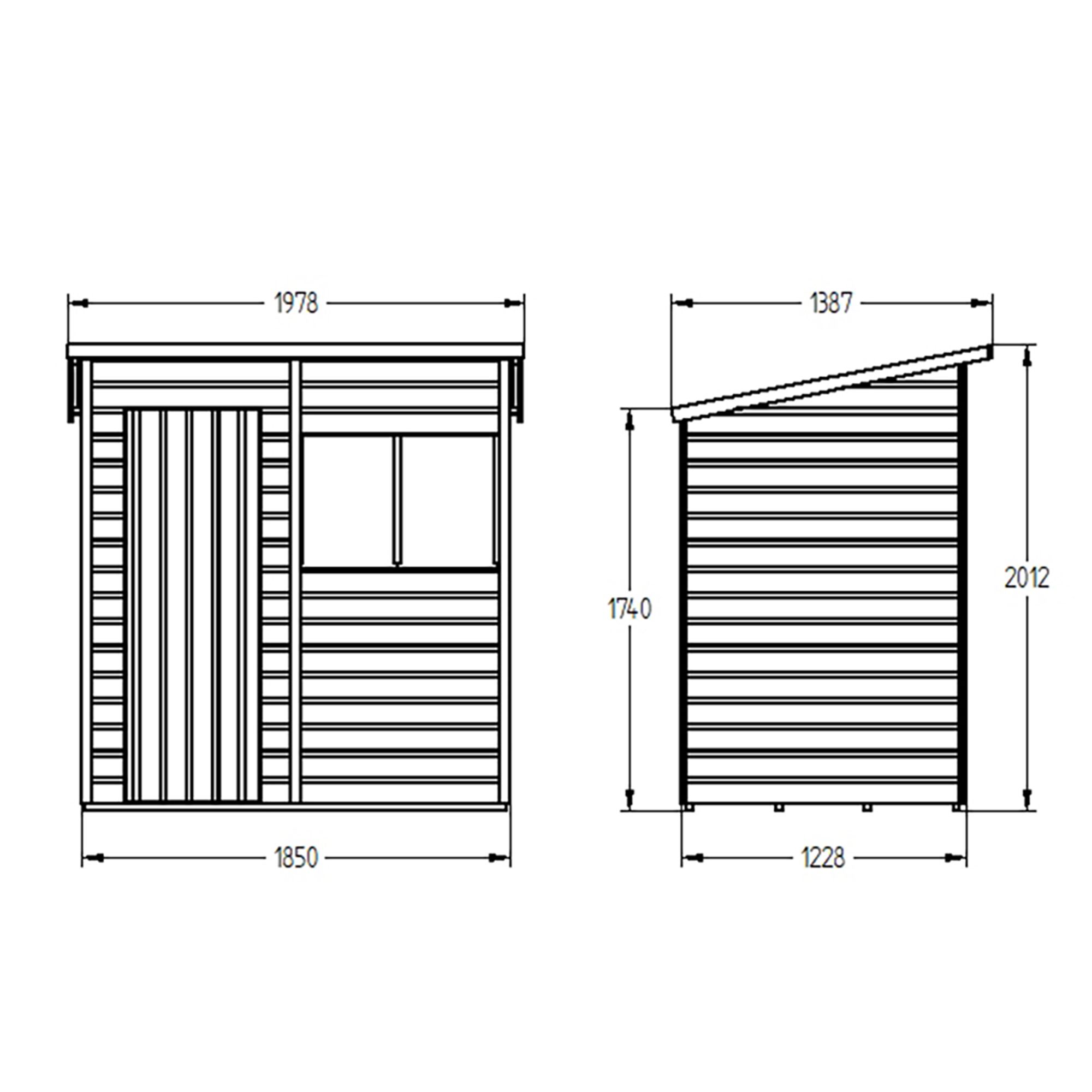 Forest Garden 6x4 ft Pent Shed with floor & 2 windows