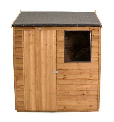 Forest Garden 6x4 ft Reverse apex Golden brown Wooden Shed with floor & 1 window (Base included) - Assembly service included