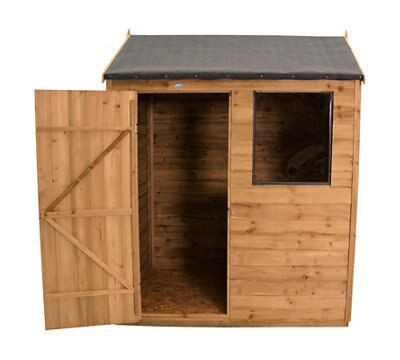 Forest Garden 6x4 ft Reverse apex Golden brown Wooden Shed with floor & 1 window (Base included) - Assembly service included