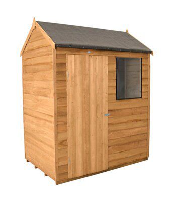 Forest Garden 6x4 ft Reverse apex Golden brown Wooden Shed with floor & 1 window (Base included) - Assembly service included