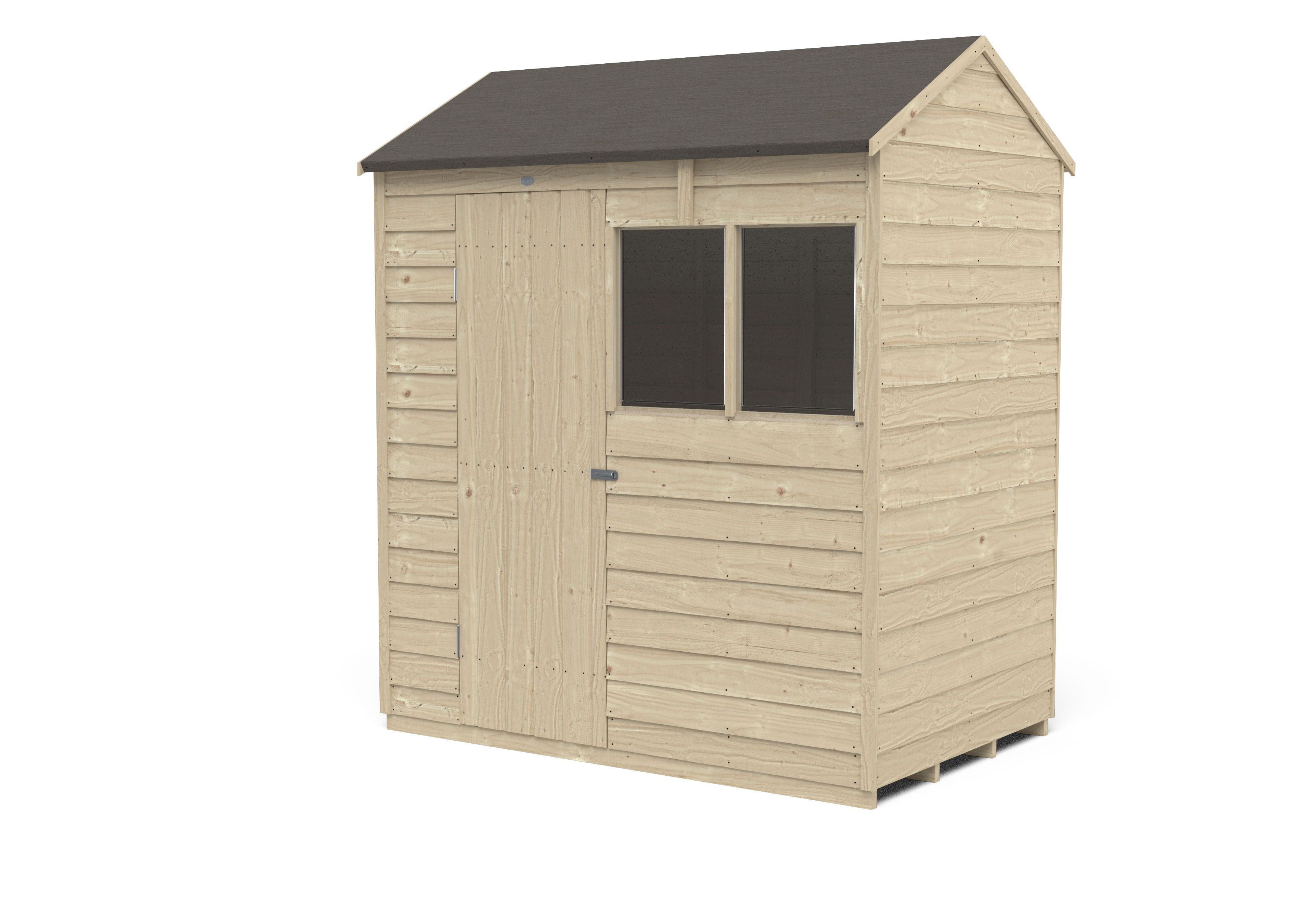 Forest Garden 6x4 ft Reverse apex Wooden Shed with floor & 2 windows (Base included)