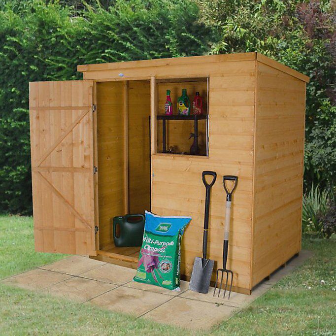 Forest Garden 6x4 Pent Dip treated Shiplap Golden brown Wooden Shed ...