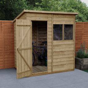 Forest Garden 6x4 Pent Pressure treated Overlap Wooden Shed with floor (Base included) - Assembly service included