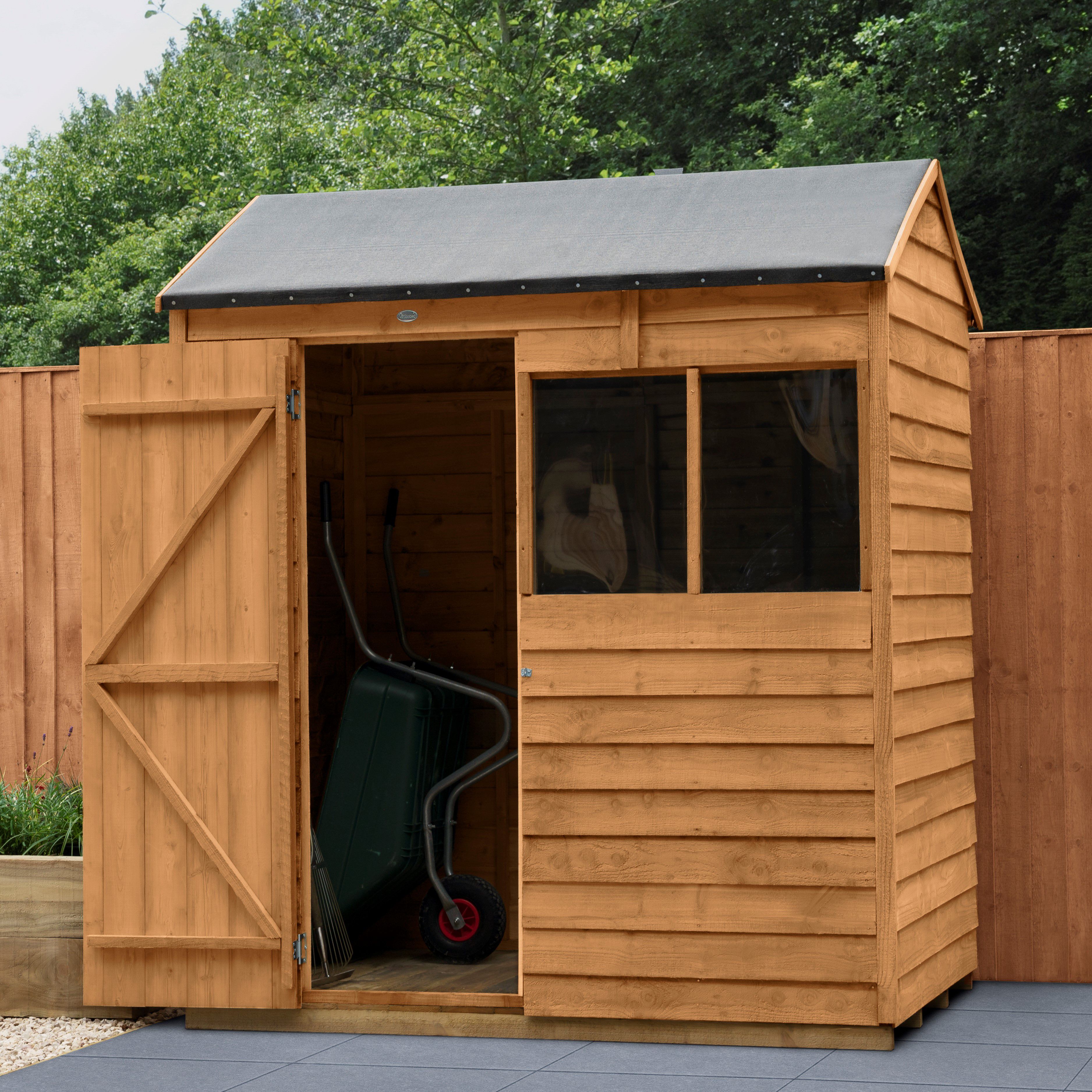 Forest Garden 6x4 Reverse Apex Dip Treated Overlap Wooden Shed With ...