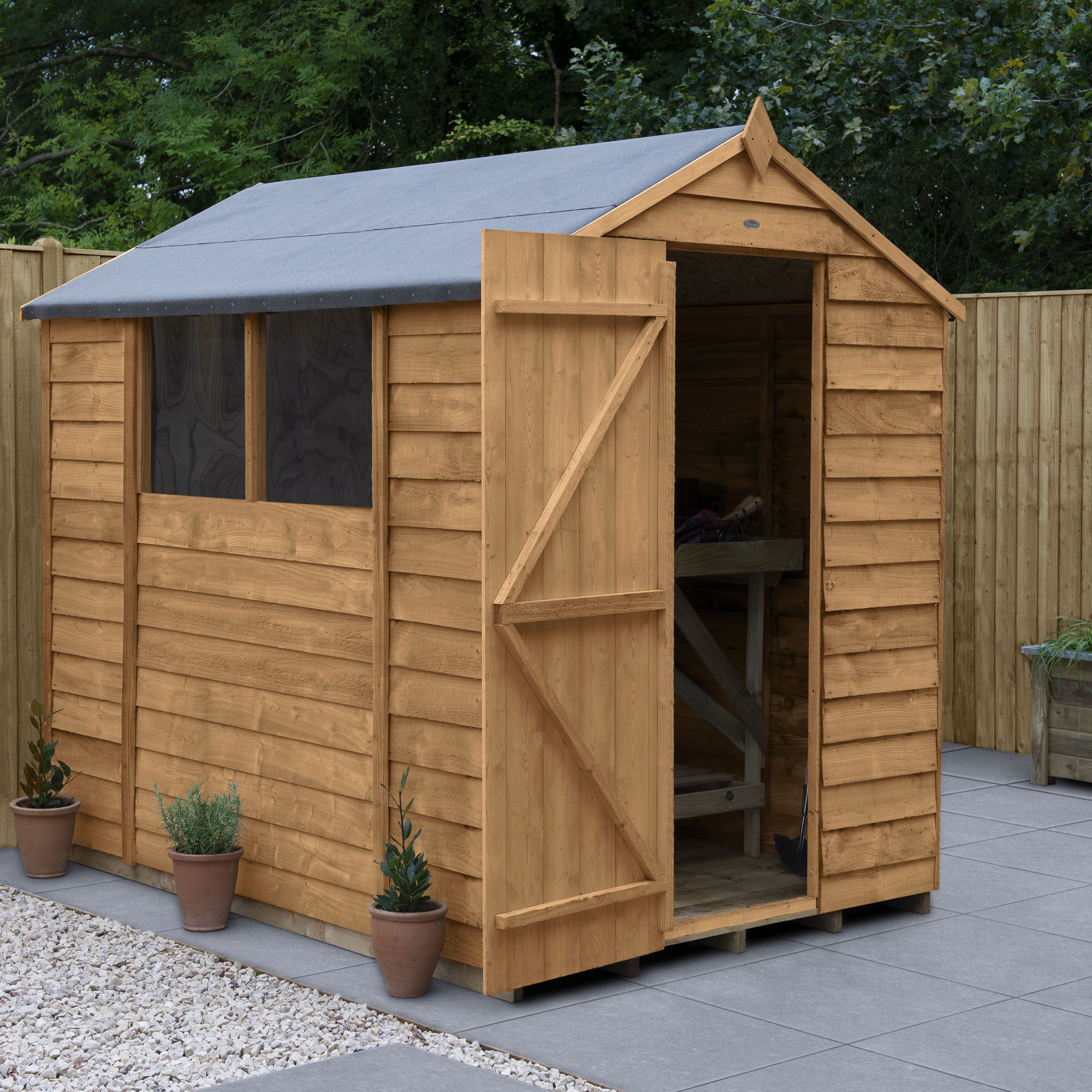 Forest Garden 7x5 Apex Dip treated Overlap Wooden Shed with floor DIY