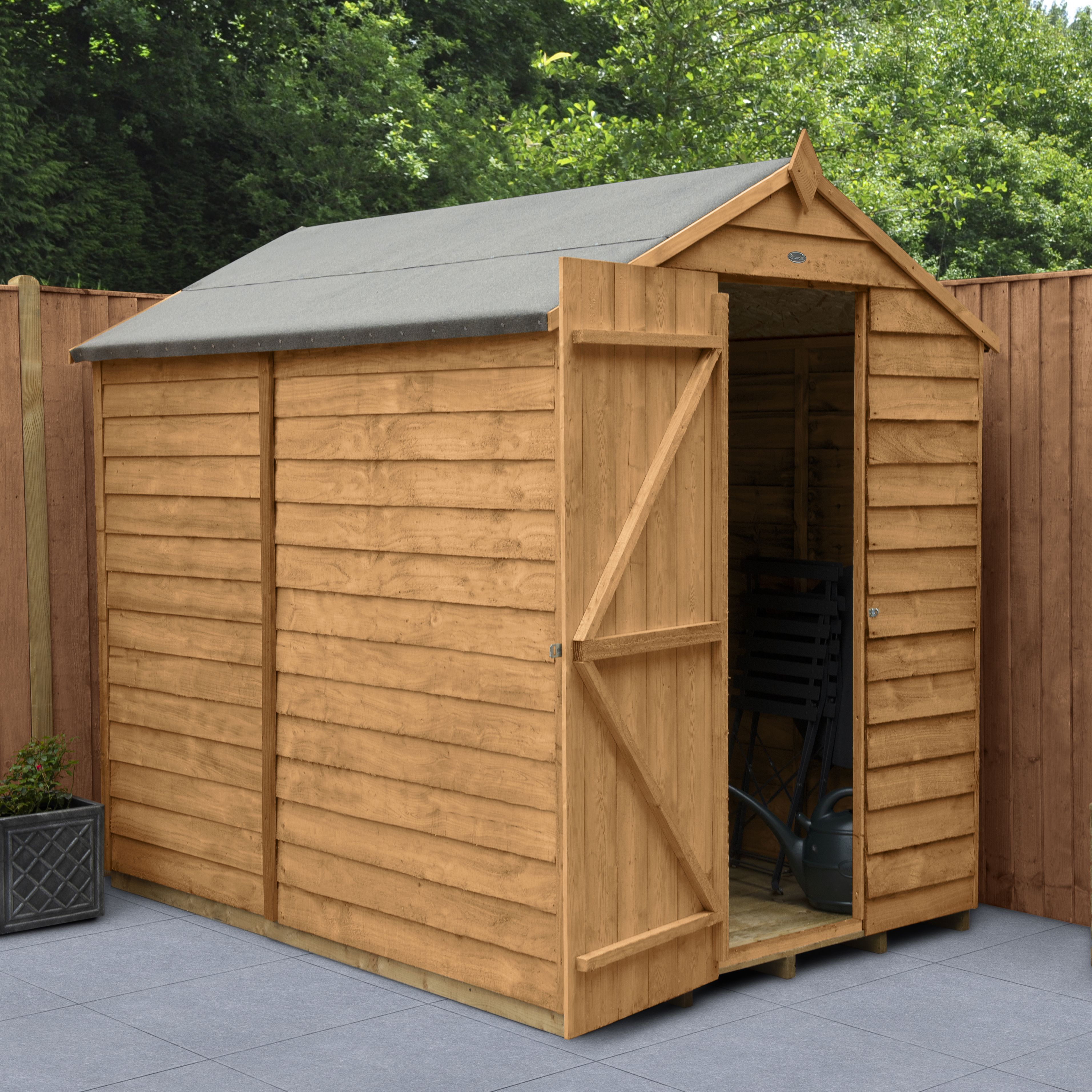 Forest Garden 7x5 ft Apex Overlap Wooden Shed with floor (Base included ...