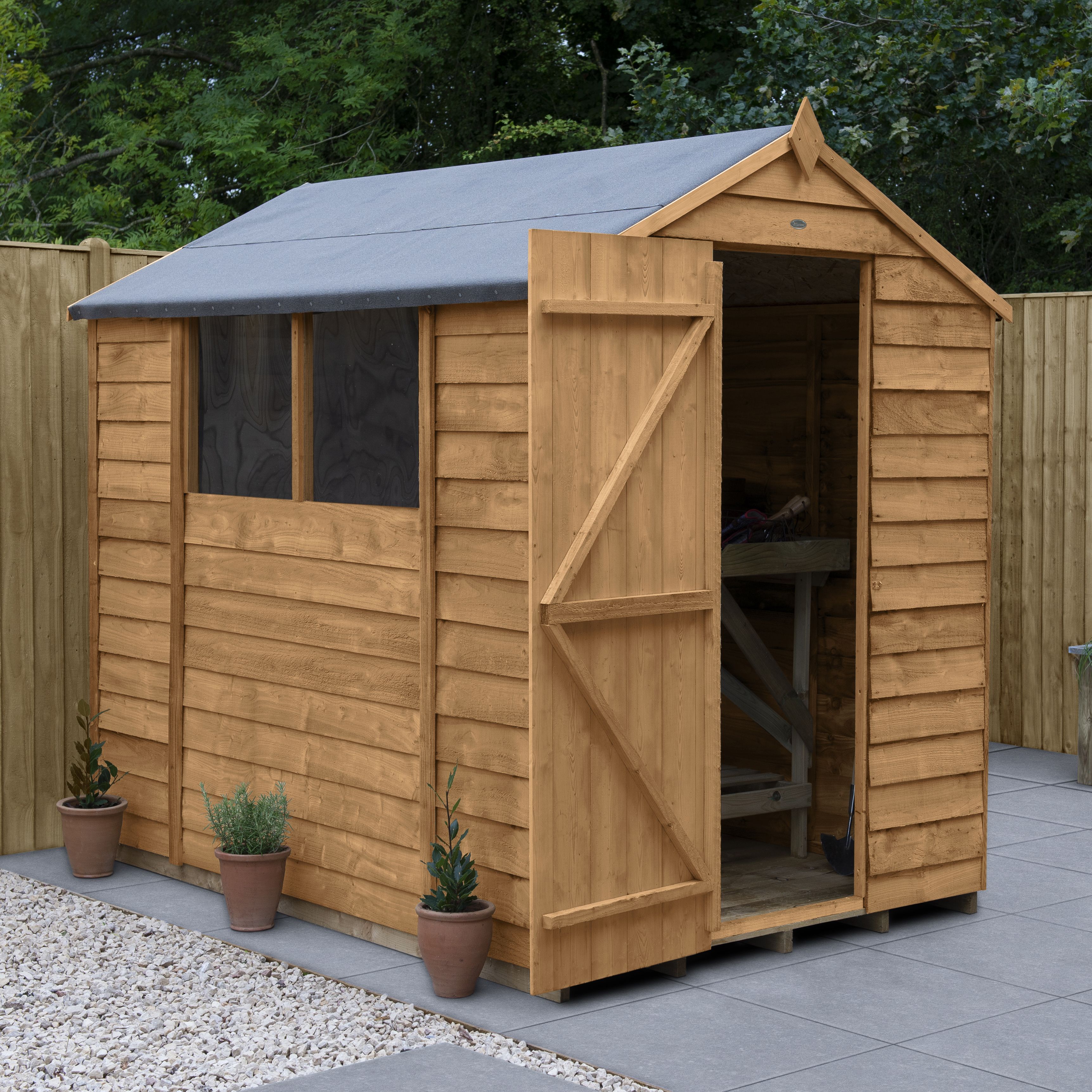 Forest Garden 7x5 ft Apex Wooden Shed with floor & 2 windows (Base included) - Assembly service included