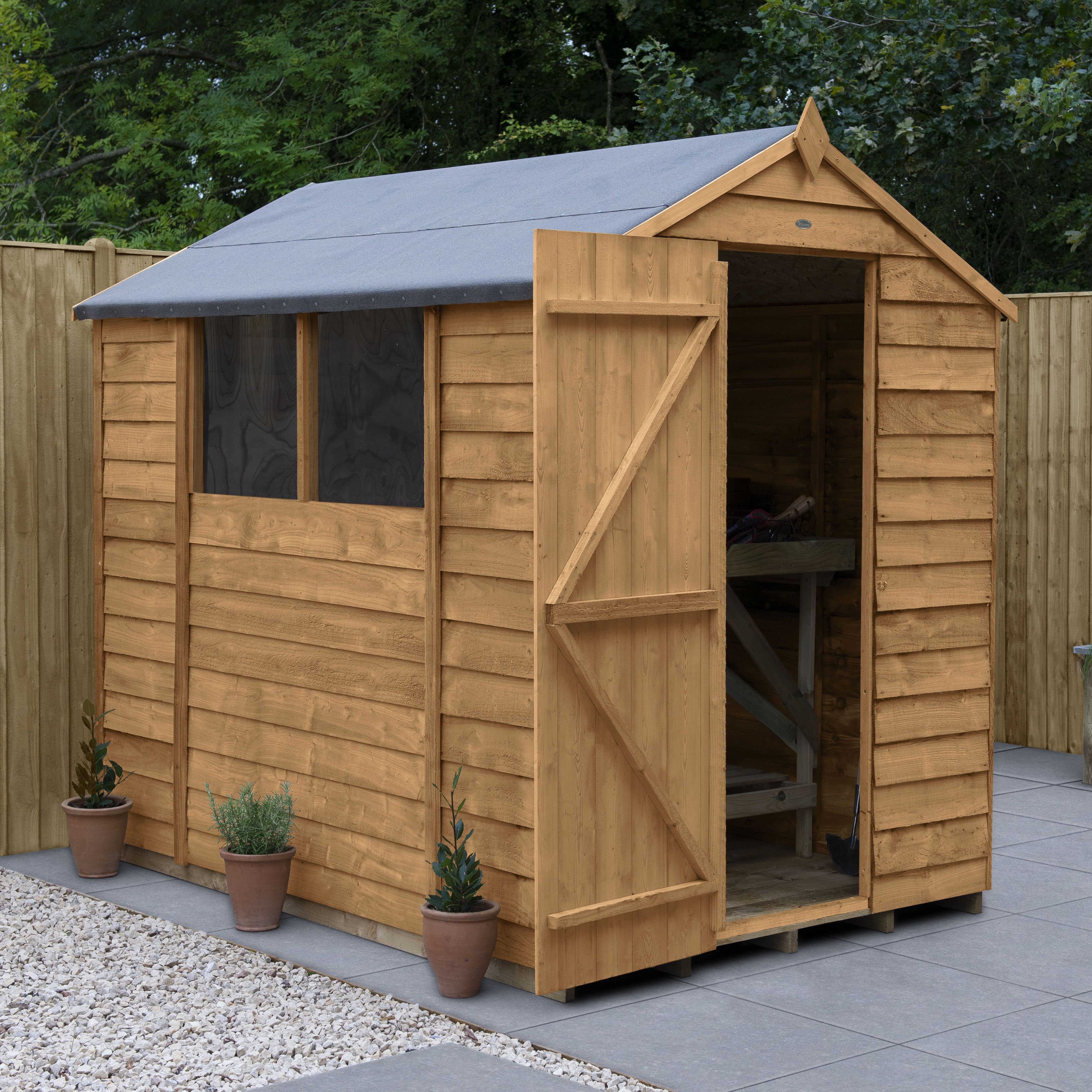 Forest Garden 7x5 ft Apex Wooden Shed with floor & 2 windows (Base included)