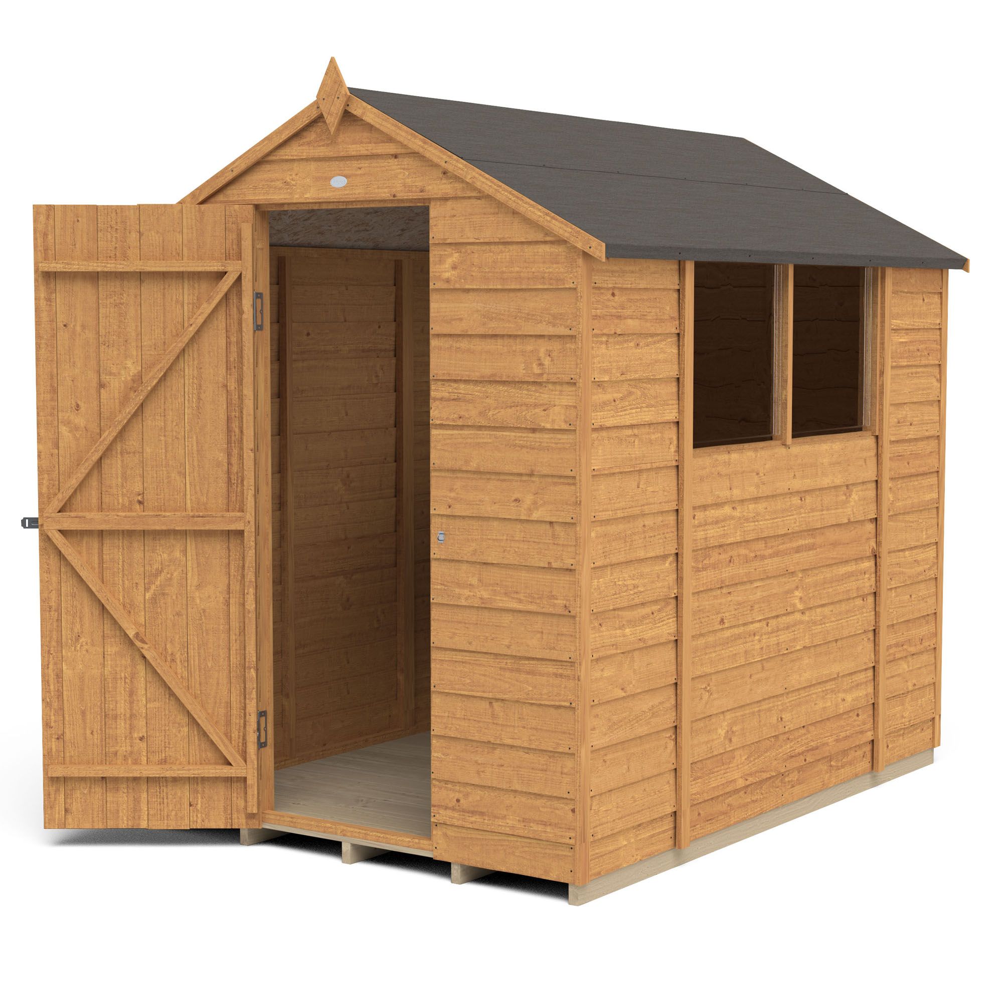 Forest Garden 7x5 ft Apex Wooden Shed with floor & 2 windows (Base included)