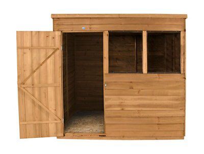 Forest Garden 7x5 ft Pent Golden brown Wooden Shed with floor & 2 windows (Base included) - Assembly service included