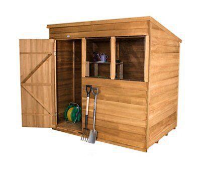 Forest Garden 7x5 ft Pent Golden brown Wooden Shed with floor & 2 windows (Base included) - Assembly service included
