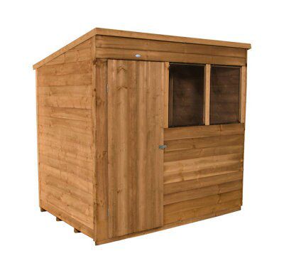 Forest Garden 7x5 ft Pent Golden brown Wooden Shed with floor & 2 windows (Base included) - Assembly service included