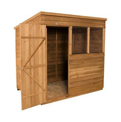 Forest Garden 7x5 ft Pent Golden brown Wooden Shed with floor & 2 windows (Base included) - Assembly service included