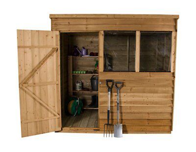 Forest Garden 7x5 ft Pent Golden brown Wooden Shed with floor & 2 windows