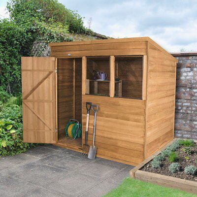 Forest Garden 7x5 ft Pent Golden brown Wooden Shed with floor & 2 windows