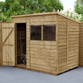 Forest Garden 7x5 ft Pent Overlap Wooden Shed with floor & 2 windows - Assembly service included