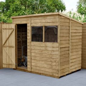 Forest Garden 7x5 ft Pent Overlap Wooden Shed with floor & 2 windows (Base included) - Assembly service included