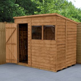 Forest Garden 7x5 ft Pent Overlap Wooden Shed with floor & 2 windows (Base included)