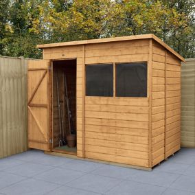 Forest Garden 7x5 ft Pent Shiplap Wooden Shed with floor & 2 windows (Base included)
