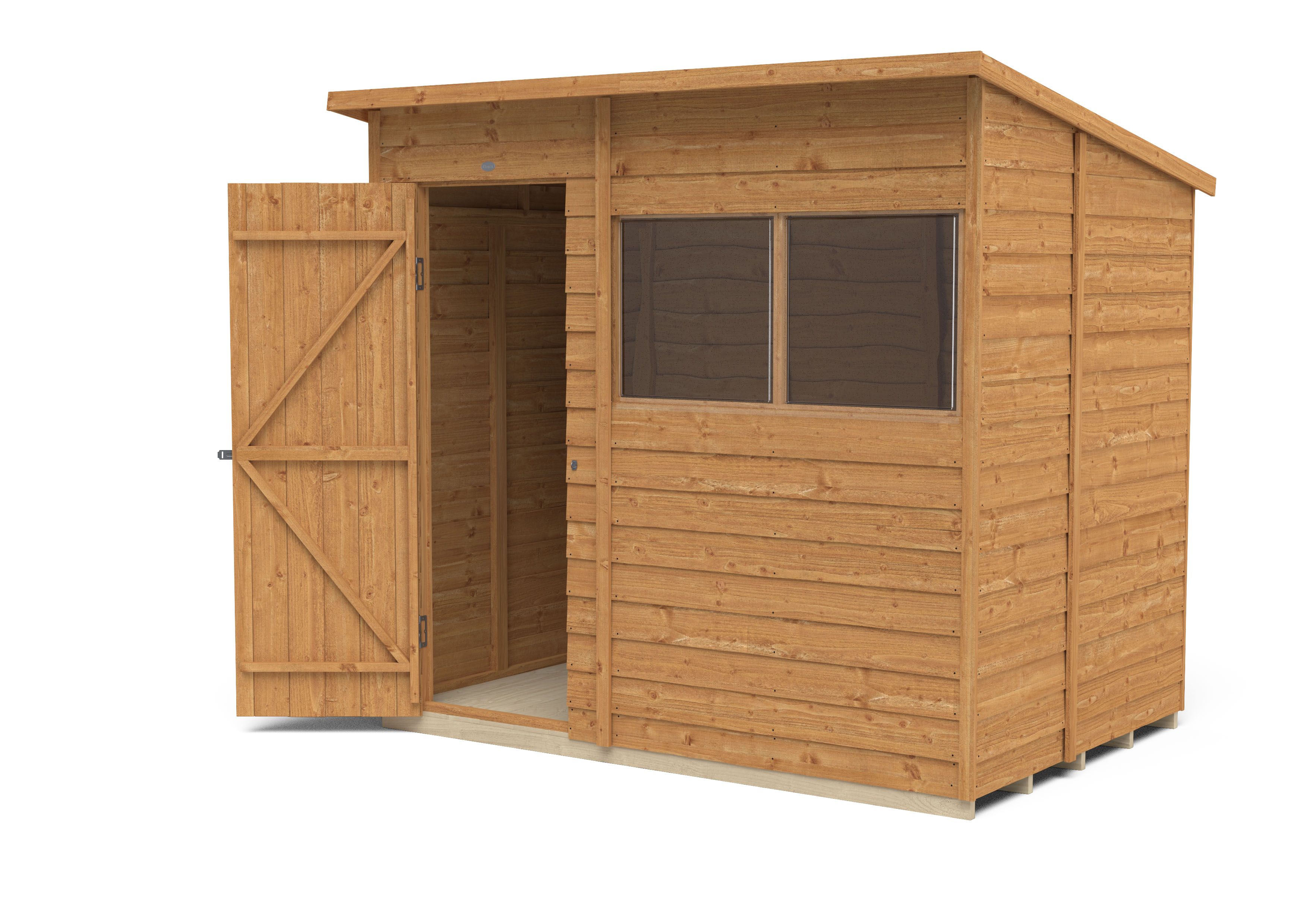 Forest Garden 7x5 ft Pent Wooden Shed with floor & 2 windows (Base included)