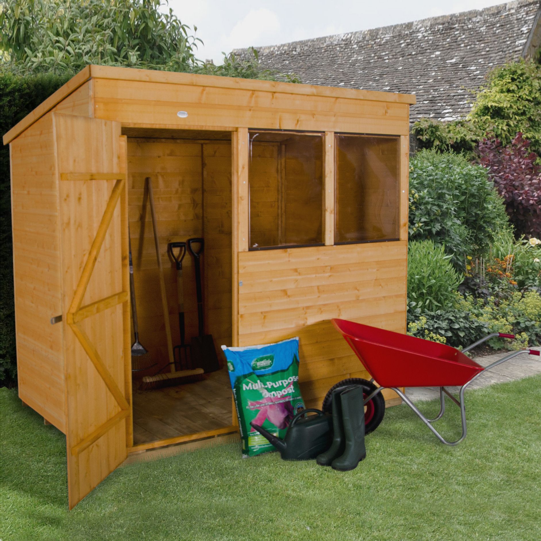 forest garden 7x5 pent shiplap wooden shed base included