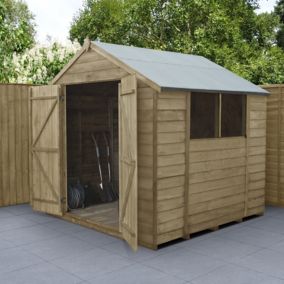 Forest Garden 7x7 Apex Pressure treated Overlap Natural Timber Wooden Shed with floor - Assembly service included