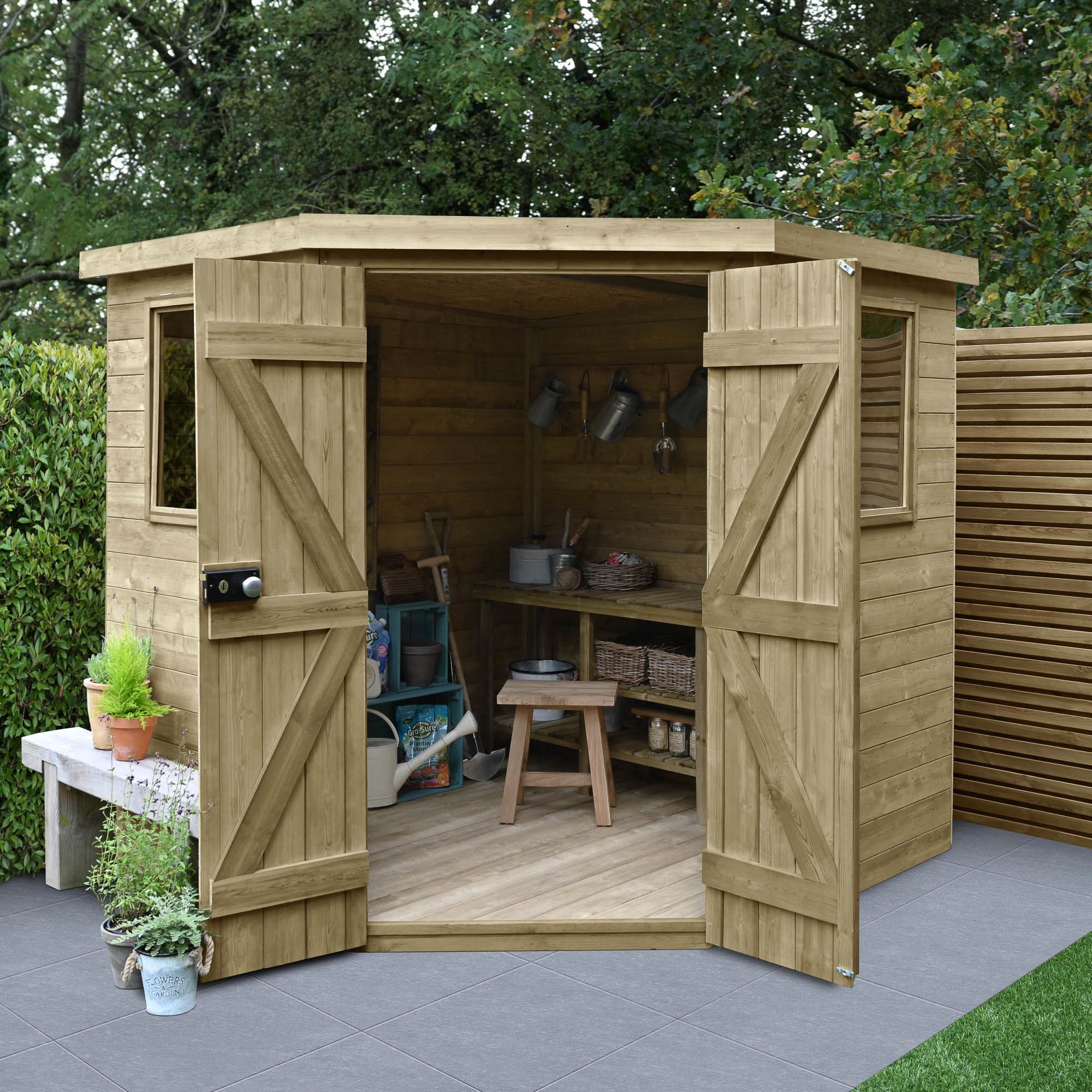 Forest Garden 7x7 ft Pent 2 door Shed with floor & 2 windows - Assembly service included