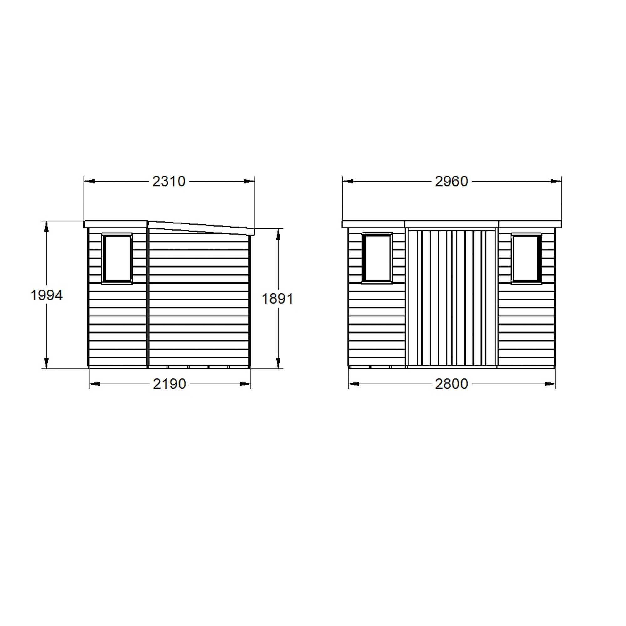 Forest Garden 7x7 ft Pent 2 door Shed with floor & 2 windows - Assembly service included